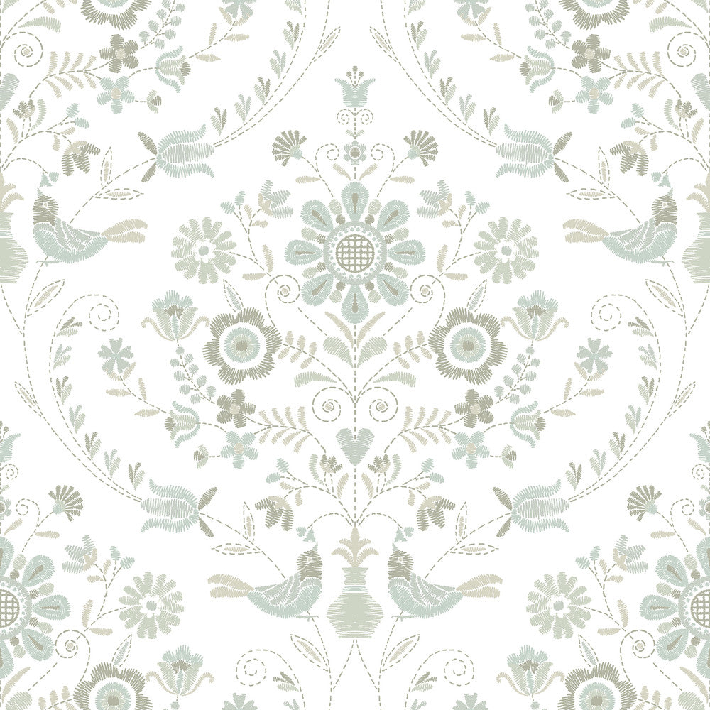 Britt Neutral Embroidered Damask Wallpaper by A-Street Prints Hannah Covers about 56.4 square feet 20.5-in by 33-ft long roll Unpasted 20.9 - Fabric Carolina -