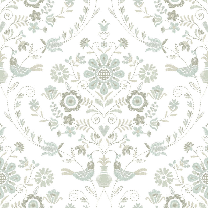 Britt Neutral Embroidered Damask Wallpaper by A-Street Prints Hannah Covers about 56.4 square feet 20.5-in by 33-ft long roll Unpasted 20.9 - Fabric Carolina -