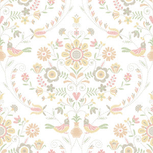 Britt Peach Embroidered Damask Wallpaper by A-Street Prints
