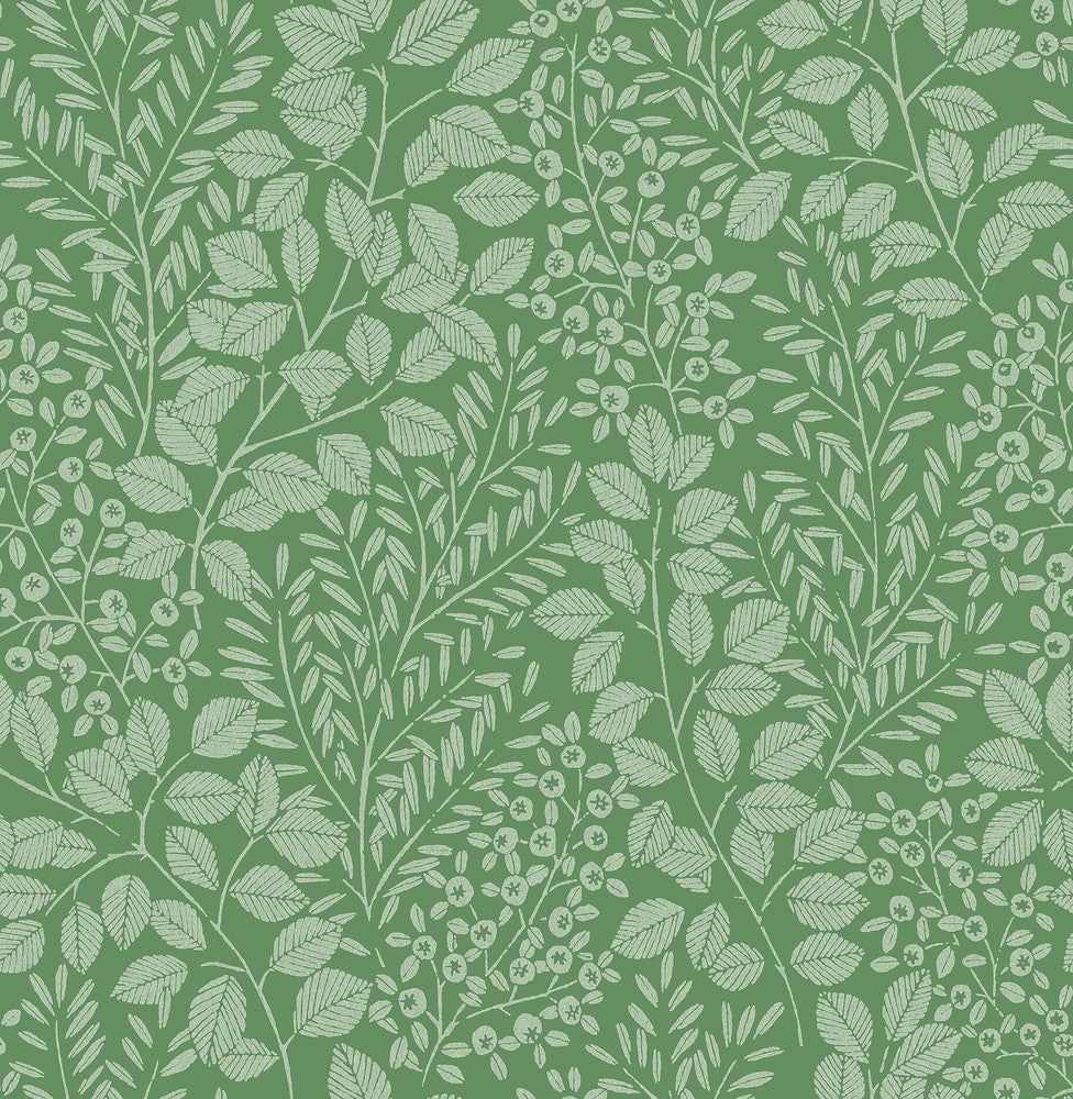 Elin Green Berry Botanical Wallpaper by A-Street Prints Hannah Covers about 56.4 square feet 20.5-in by 33-ft long roll Unpasted 20.9 - Fabric Carolina -
