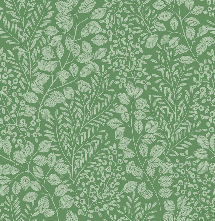Elin Green Berry Botanical Wallpaper by A-Street Prints Hannah Covers about 56.4 square feet 20.5-in by 33-ft long roll Unpasted 20.9 - Fabric Carolina -