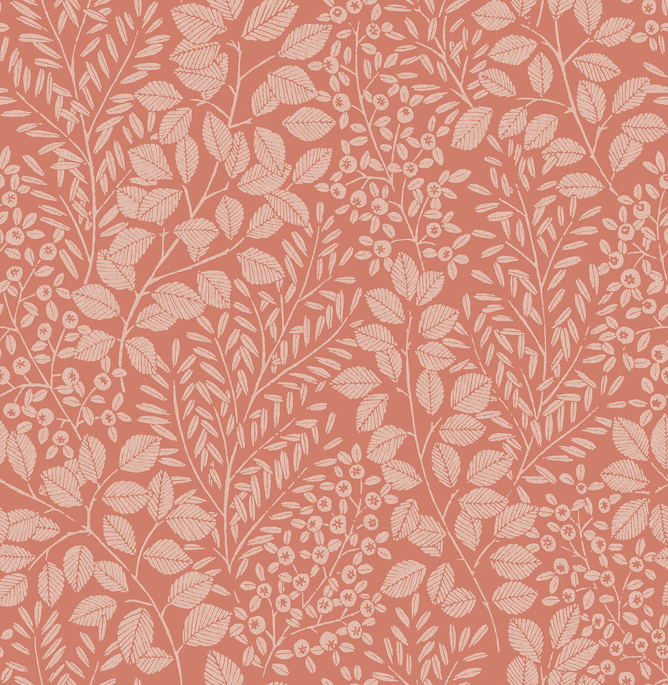 Elin Coral Berry Botanical Wallpaper by A-Street Prints Hannah Covers about 56.4 square feet 20.5-in by 33-ft long roll Unpasted 20.9 - Fabric Carolina -
