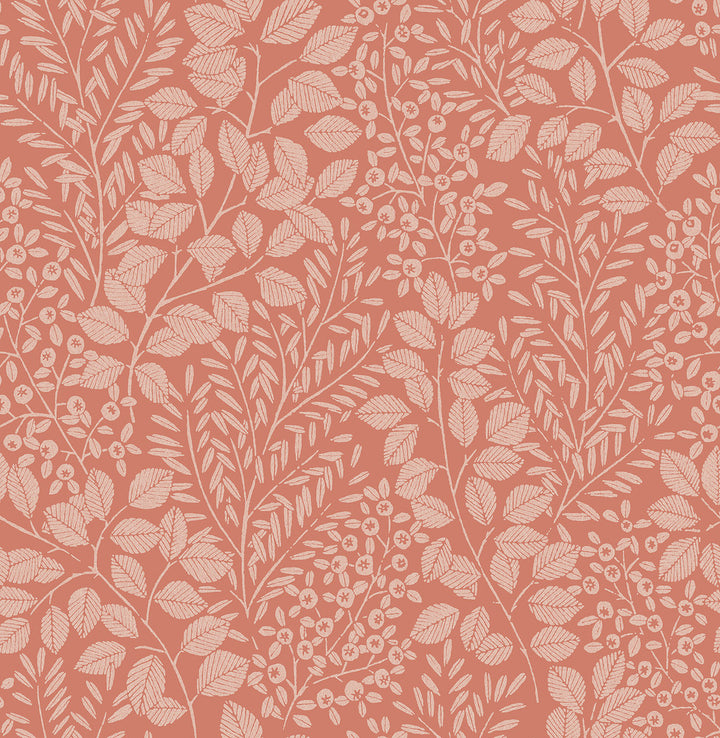 Elin Coral Berry Botanical Wallpaper by A-Street Prints Hannah Covers about 56.4 square feet 20.5-in by 33-ft long roll Unpasted 20.9 - Fabric Carolina -