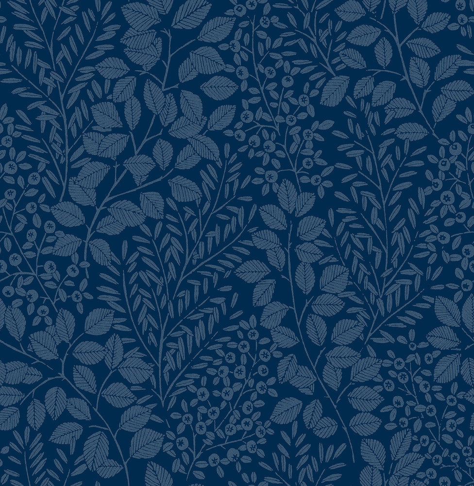 Elin Blue Berry Botanical Wallpaper by A-Street Prints Hannah Covers about 56.4 square feet 20.5-in by 33-ft long roll Unpasted 20.9 - Fabric Carolina -