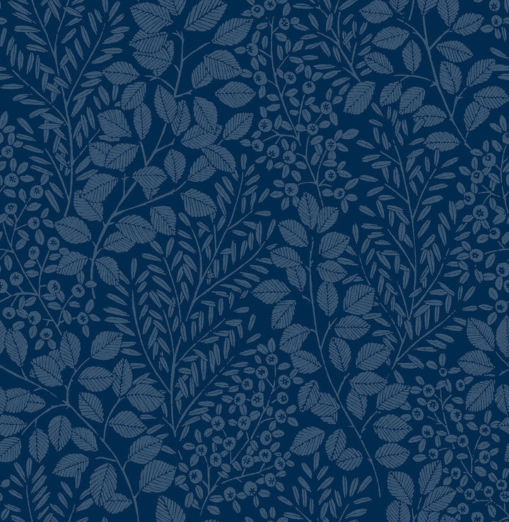 Elin Blue Berry Botanical Wallpaper by A-Street Prints Hannah Covers about 56.4 square feet 20.5-in by 33-ft long roll Unpasted 20.9 - Fabric Carolina -