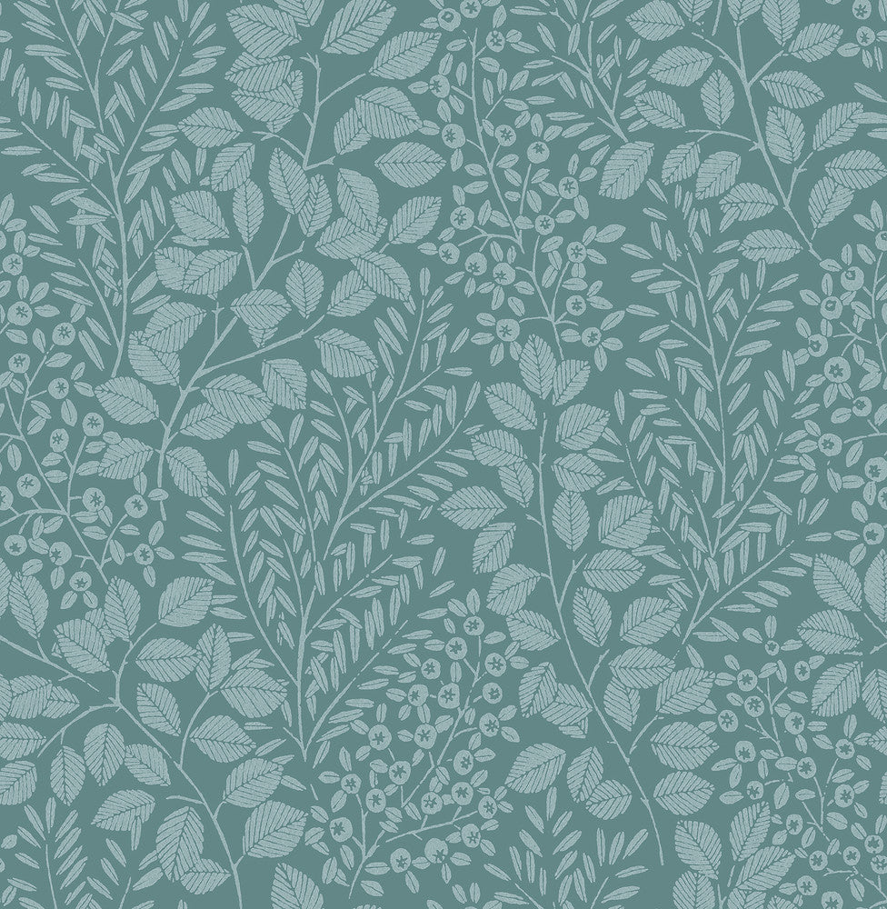 Elin Sky Blue Berry Botanical Wallpaper by A-Street Prints Hannah Covers about 56.4 square feet 20.5-in by 33-ft long roll Unpasted 20.9 - Fabric Carolina -