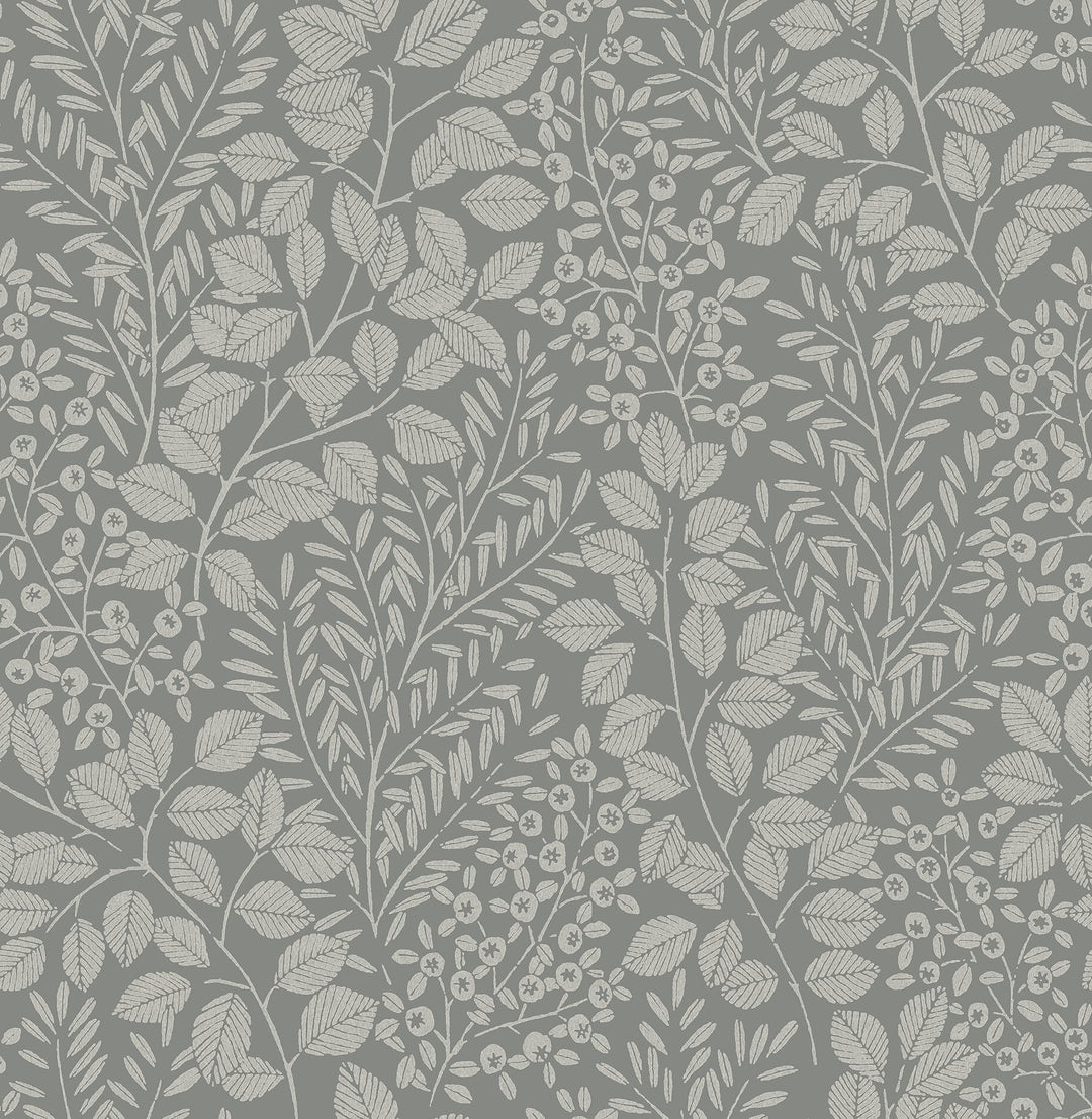 Elin Charcoal Berry Botanical Wallpaper by A-Street Prints Designer