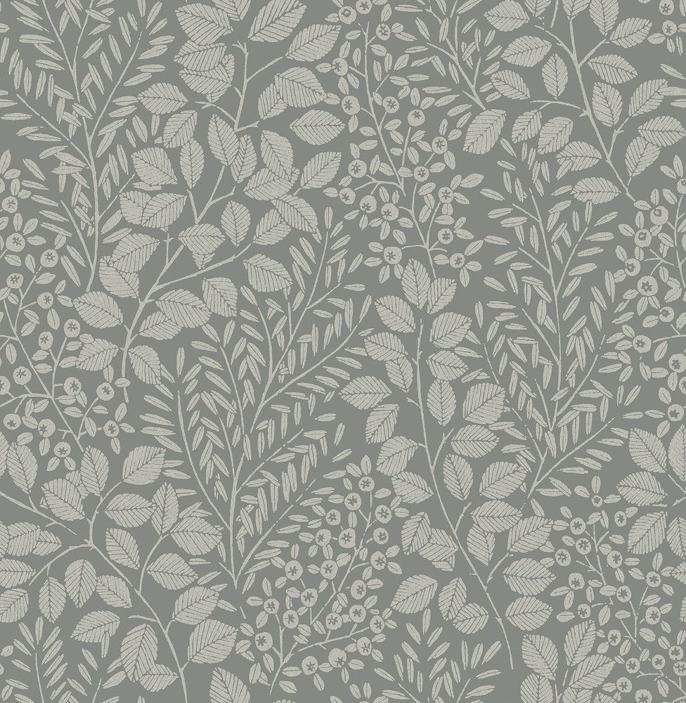Elin Charcoal Berry Botanical Wallpaper by A-Street Prints Hannah Covers about 56.4 square feet 20.5-in by 33-ft long roll Unpasted 20.9 - Fabric Carolina -