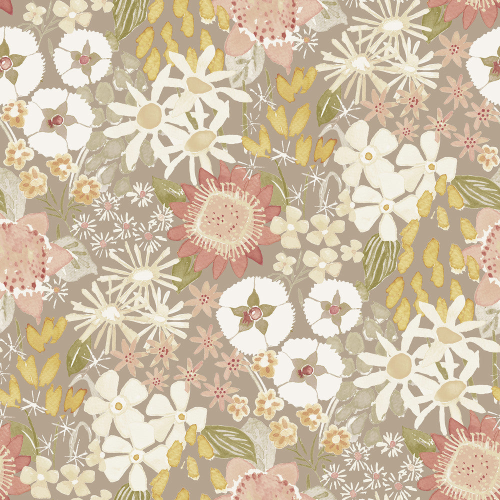 Karina Neutral Wildflower Garden Wallpaper by A-Street Prints Hannah Covers about 56.4 square feet 20.5-in by 33-ft long roll Unpasted 20.9 - Fabric Carolina -