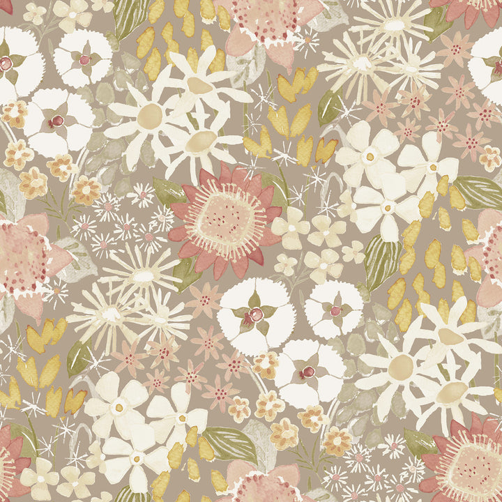 Karina Neutral Wildflower Garden Wallpaper by A-Street Prints Hannah Covers about 56.4 square feet 20.5-in by 33-ft long roll Unpasted 20.9 - Fabric Carolina -