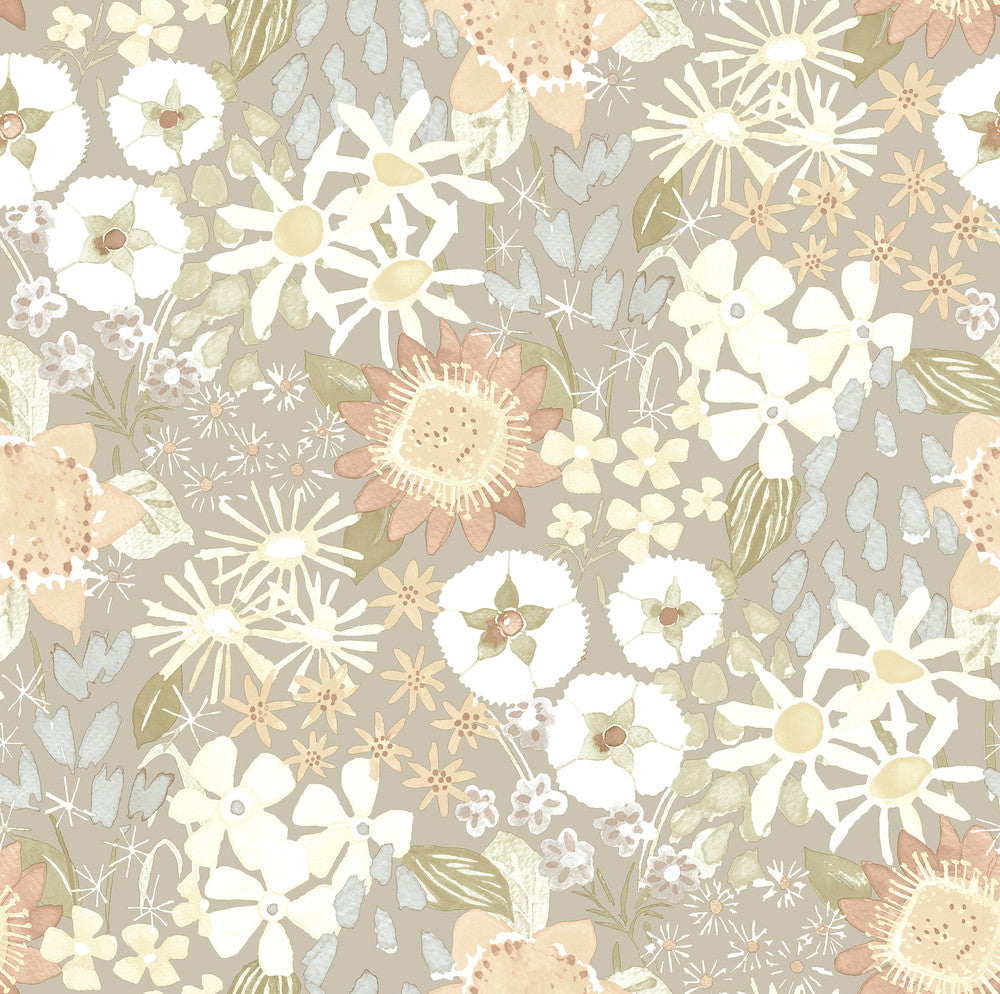 Karina Pastel Wildflower Garden Wallpaper by A-Street Prints Hannah Covers about 56.4 square feet 20.5-in by 33-ft long roll Unpasted 20.9 - Fabric Carolina -