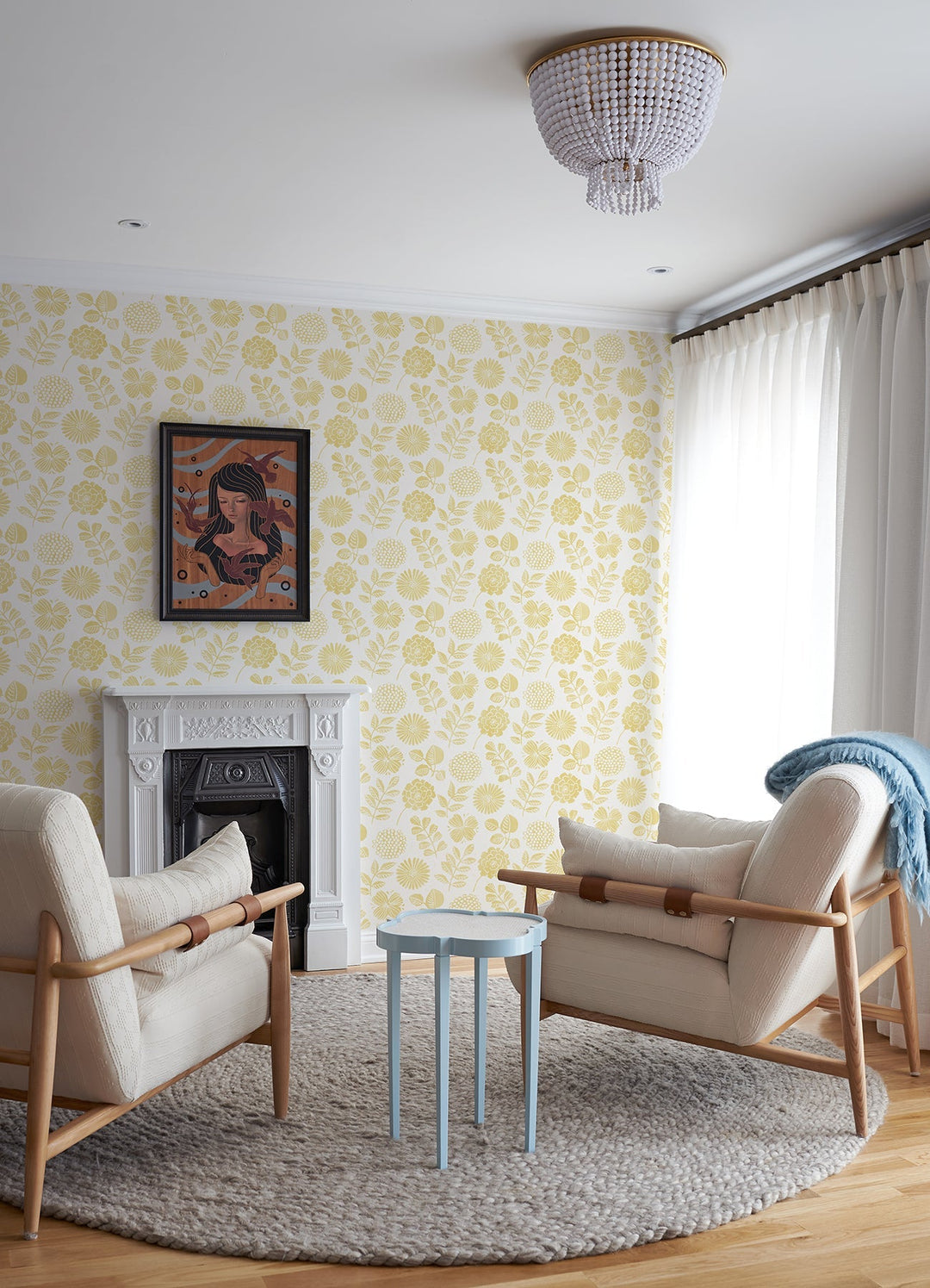 Inge Yellow Floral Block Print Wallpaper by A-Street Prints Designer