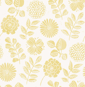 Inge Yellow Floral Block Print Wallpaper by A-Street Prints
