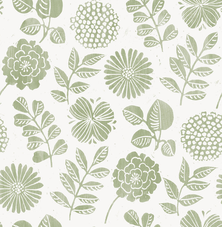 Inge Moss Floral Block Print Wallpaper by A-Street Prints Hannah Covers about 56.4 square feet 20.5-in by 33-ft long roll Unpasted 20.9 - Fabric Carolina -