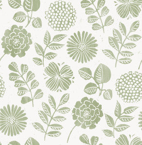Inge Moss Floral Block Print Wallpaper by A-Street Prints