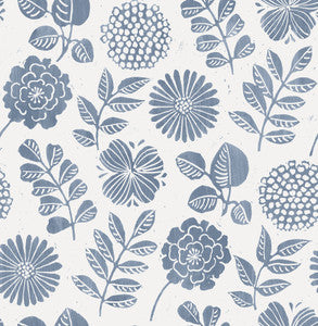 Inge Denim Floral Block Print Wallpaper by A-Street Prints