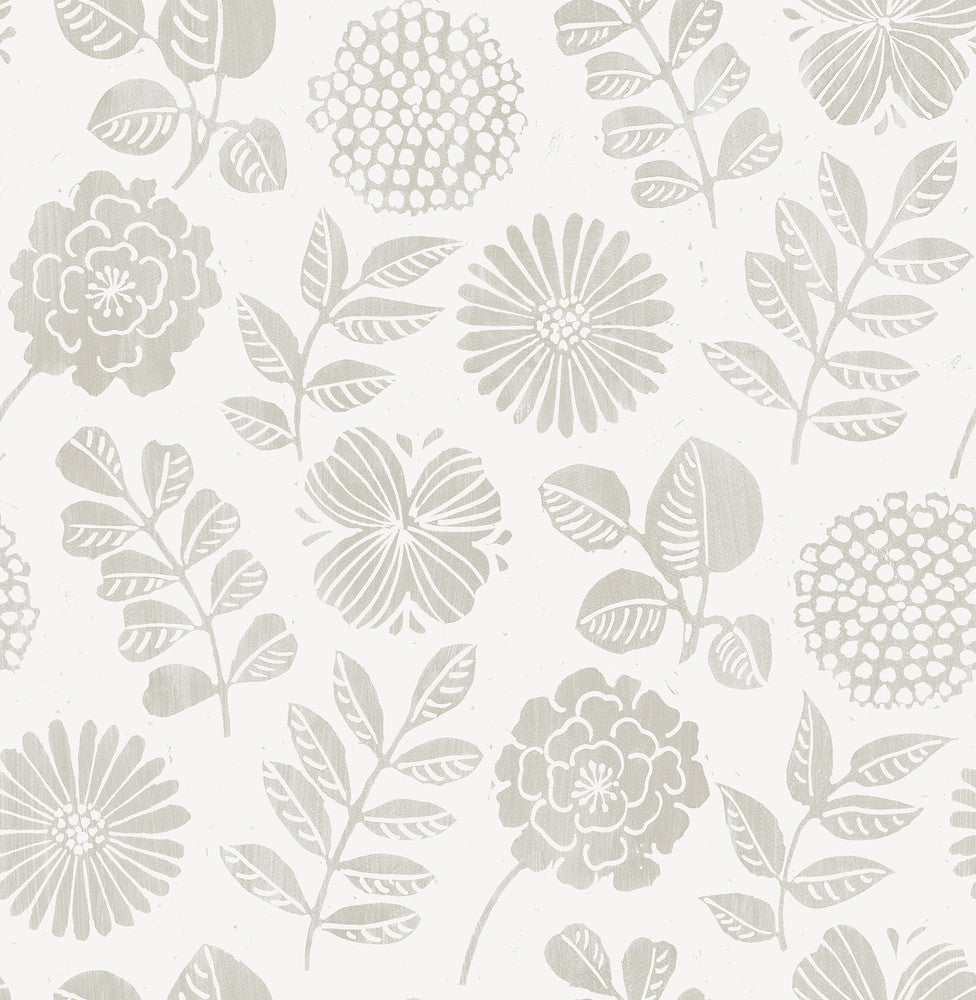 Inge Light Grey Floral Block Print Wallpaper by A-Street Prints Hannah Covers about 56.4 square feet 20.5-in by 33-ft long roll Unpasted 20.9 - Fabric Carolina -