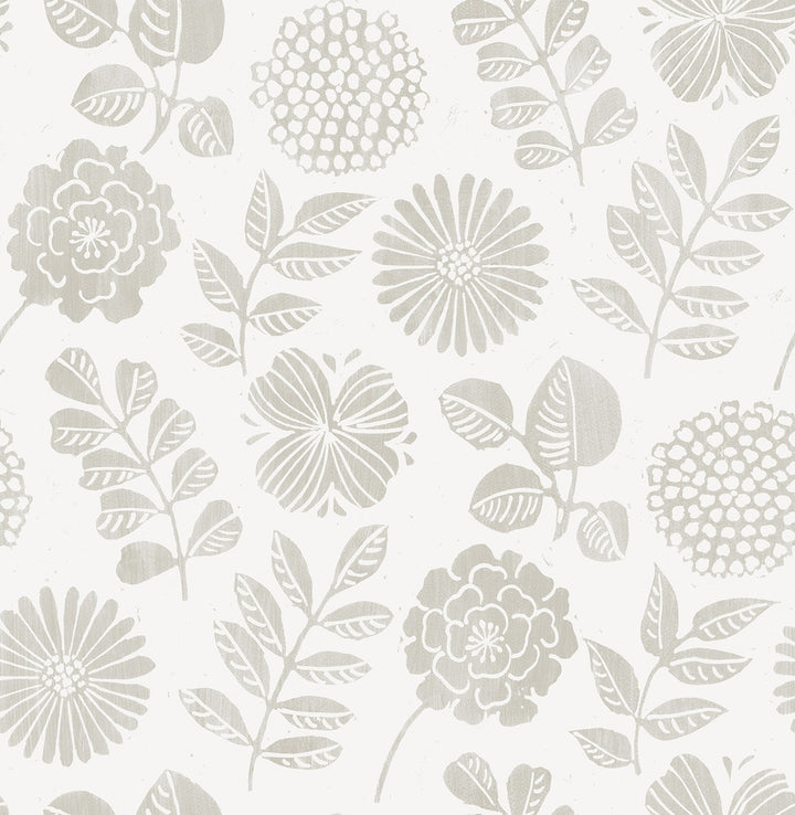 Inge Light Grey Floral Block Print Wallpaper by A-Street Prints Hannah Covers about 56.4 square feet 20.5-in by 33-ft long roll Unpasted 20.9 - Fabric Carolina -