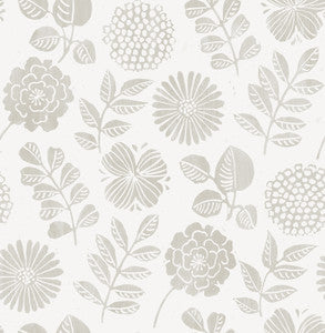 Inge Light Grey Floral Block Print Wallpaper by A-Street Prints