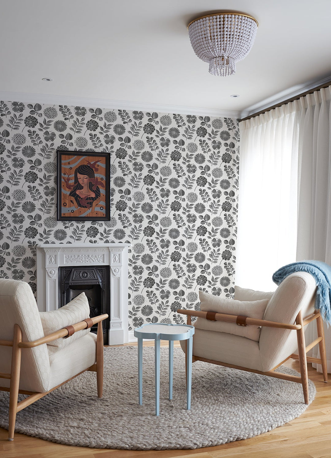 Inge Black Floral Block Print Wallpaper by A-Street Prints Designer