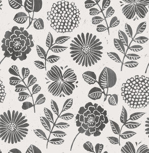 Inge Black Floral Block Print Wallpaper by A-Street Prints