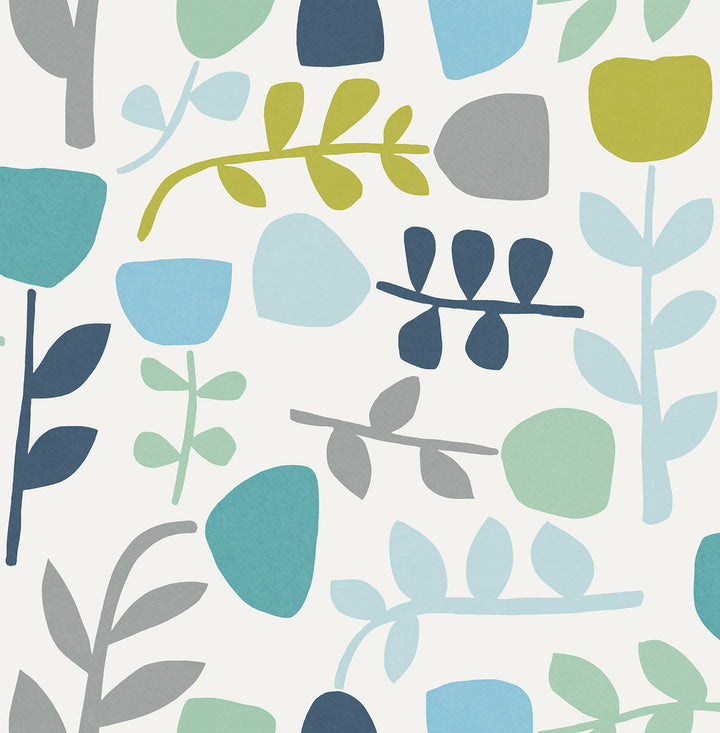 Juni Teal Abstract Tulips Wallpaper by A-Street Prints Hannah Covers about 56.4 square feet 20.5-in by 33-ft long roll Unpasted 20.9 - Fabric Carolina -