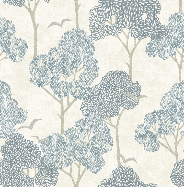 Lykke Blue Textured Tree Wallpaper by A-Street Prints Hannah Covers about 56.4 square feet 20.5-in by 33-ft long roll Unpasted 20.9 - Fabric Carolina -