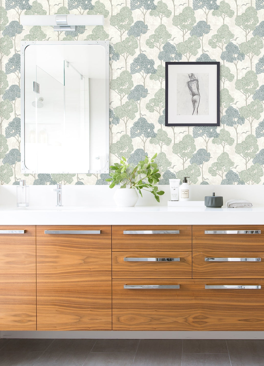 Lykke Green Textured Tree Wallpaper by A-Street Prints Designer