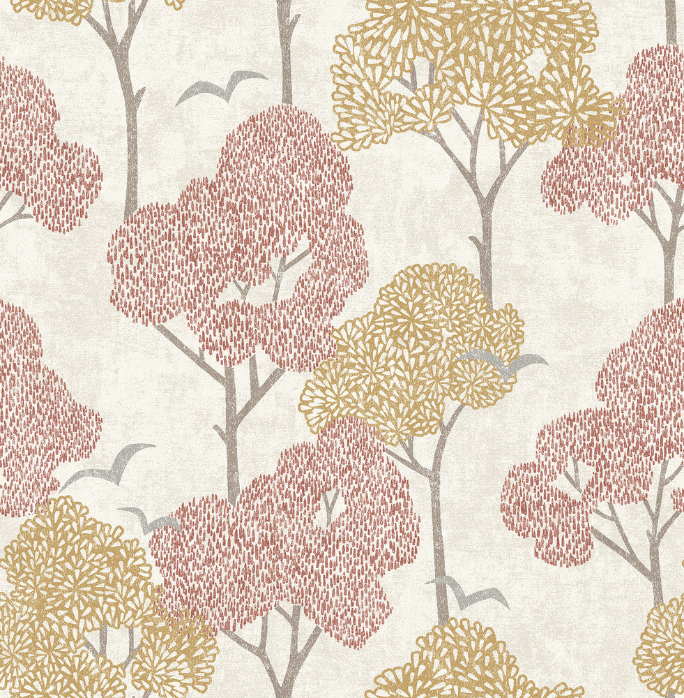 Lykke Coral Textured Tree Wallpaper by A-Street Prints Hannah Covers about 56.4 square feet 20.5-in by 33-ft long roll Unpasted 20.9 - Fabric Carolina -