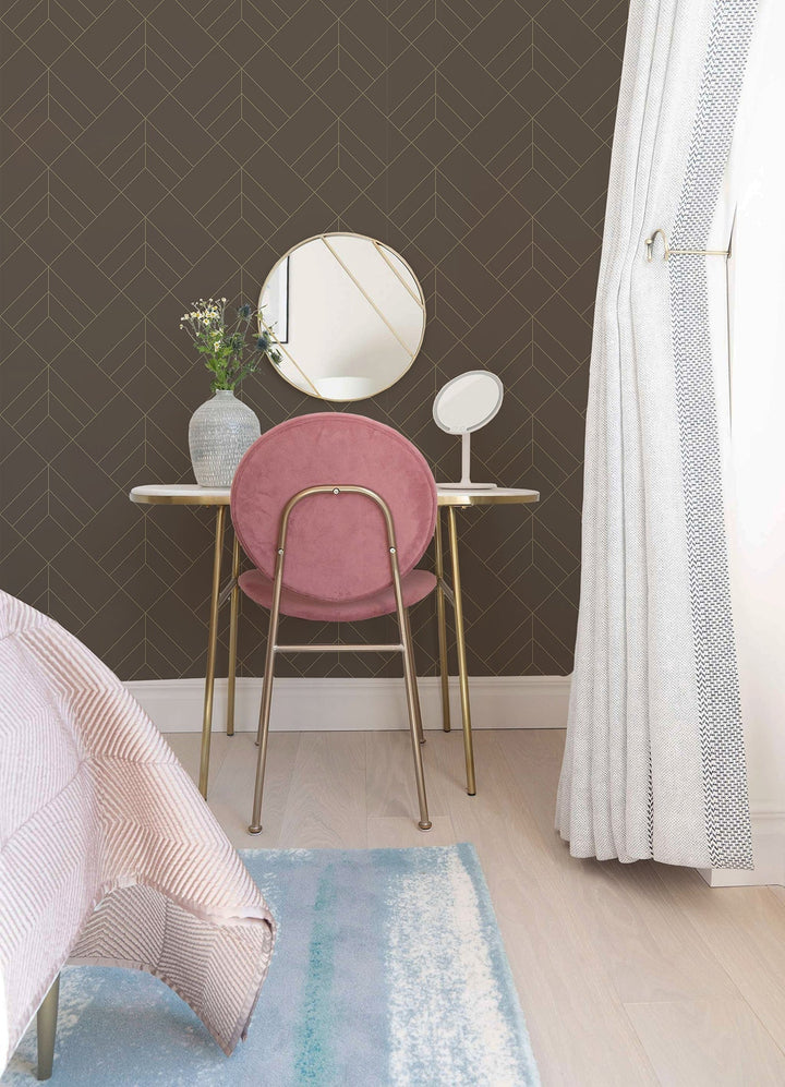 Sander Chocolate Geometric Wallpaper by A-Street Prints Designer