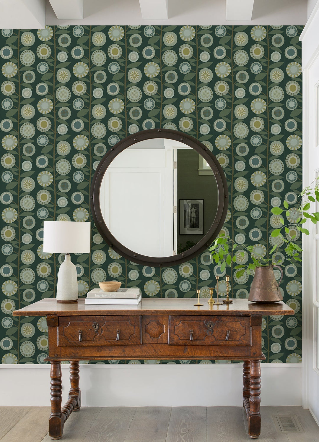 Sisu Evergreen Floral Geometric Wallpaper by A-Street Prints Designer