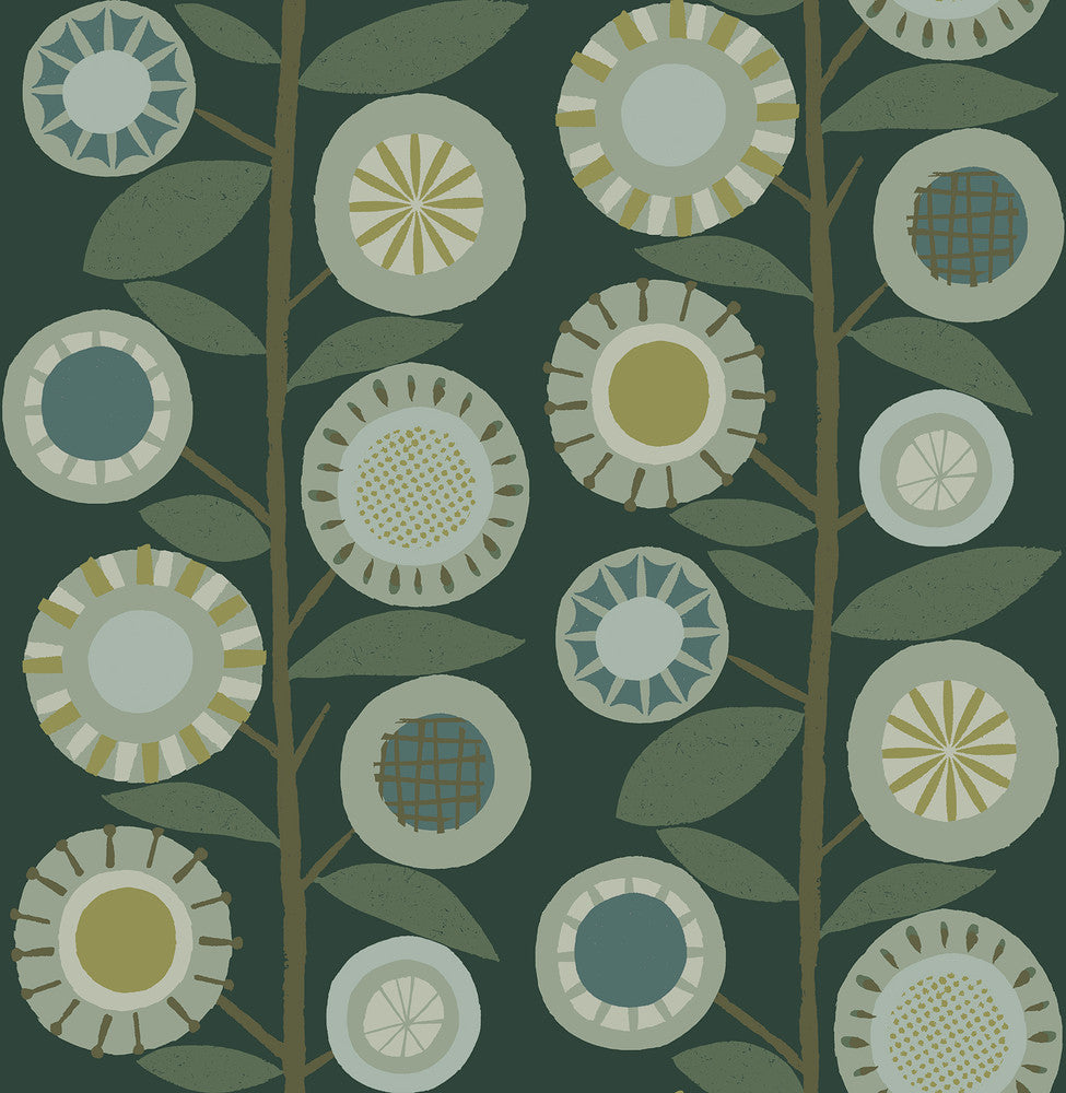 Sisu Evergreen Floral Geometric Wallpaper by A-Street Prints Hannah Covers about 56.4 square feet 20.5-in by 33-ft long roll Unpasted 20.9 - Fabric Carolina -