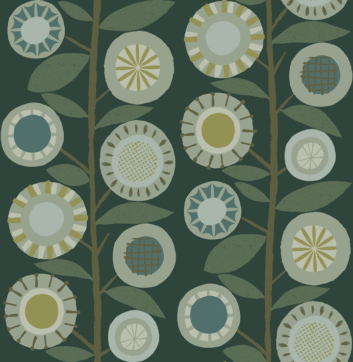 Sisu Evergreen Floral Geometric Wallpaper by A-Street Prints Hannah Covers about 56.4 square feet 20.5-in by 33-ft long roll Unpasted 20.9 - Fabric Carolina -