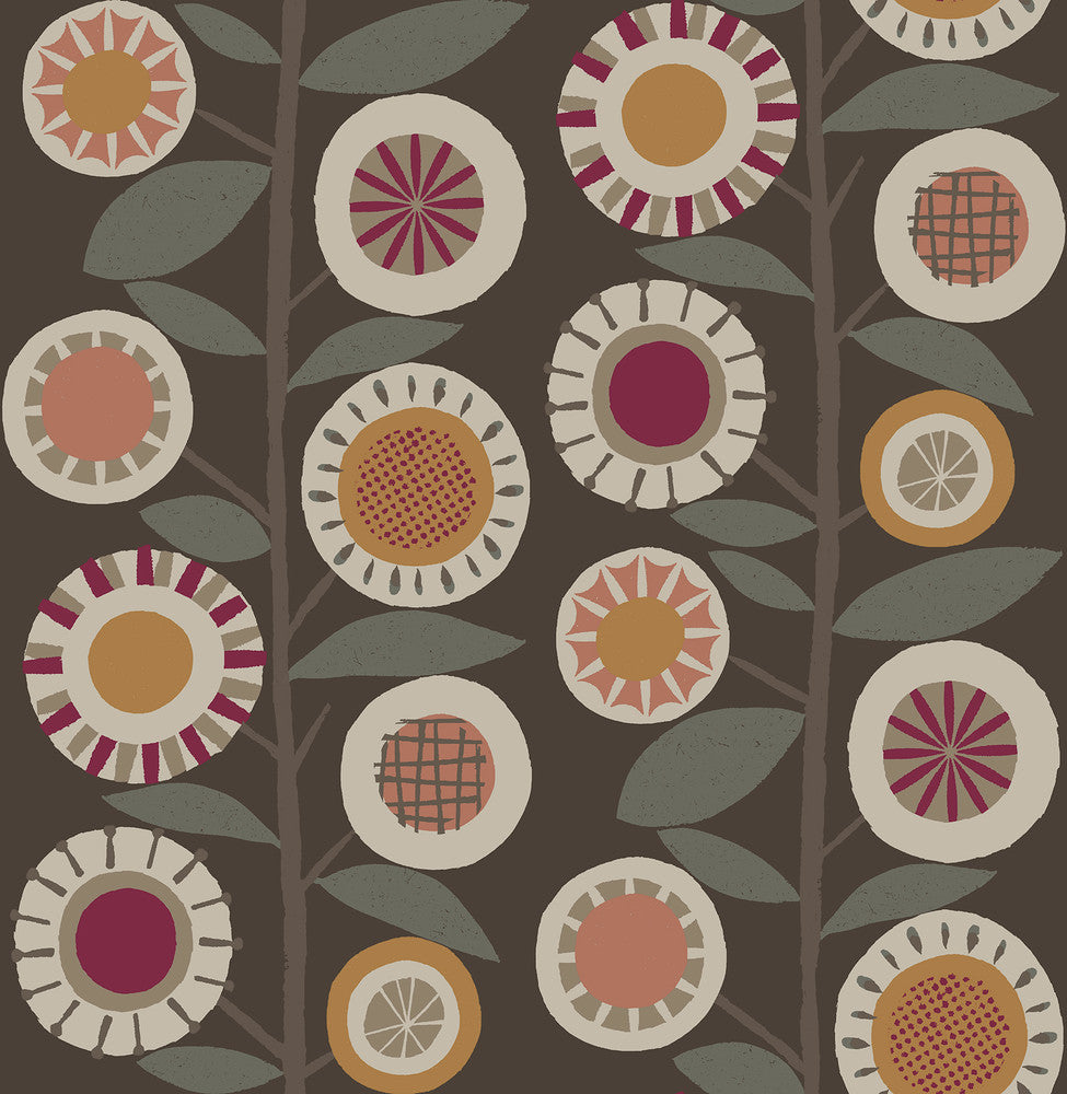 Sisu Raspberry Floral Geometric Wallpaper by A-Street Prints Hannah Covers about 56.4 square feet 20.5-in by 33-ft long roll Unpasted 21 - Fabric Carolina -