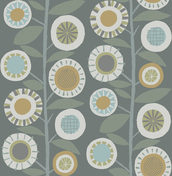 Sisu Grey Floral Geometric Wallpaper by A-Street Prints Hannah Covers about 56.4 square feet 20.5-in by 33-ft long roll Unpasted 20.9 - Fabric Carolina -