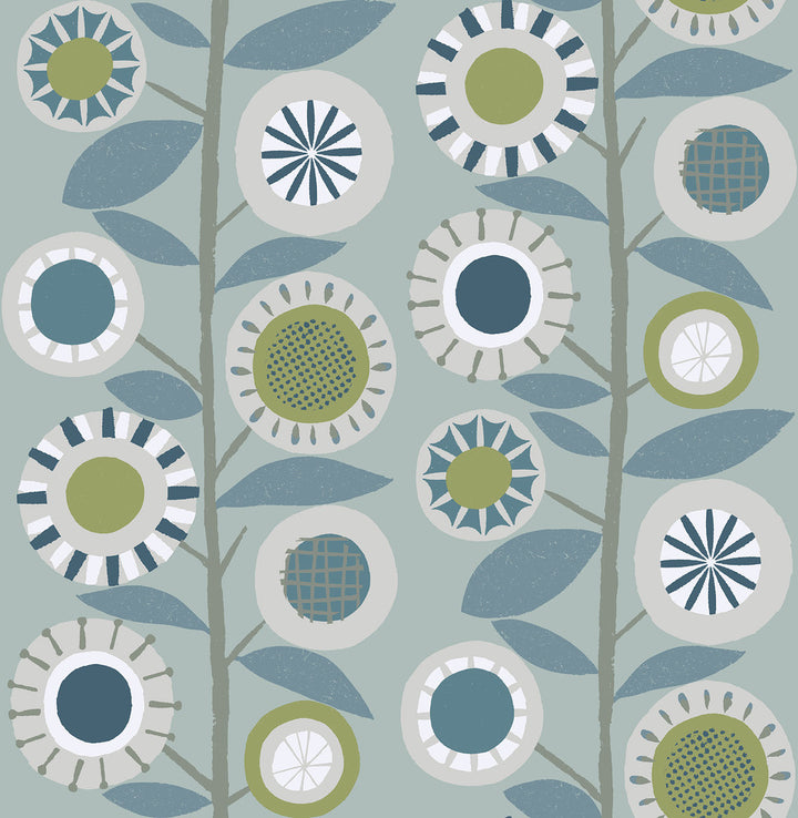Sisu Light Blue Floral Geometric Wallpaper by A-Street Prints Hannah Covers about 56.4 square feet 20.5-in by 33-ft long roll Unpasted 20.9 - Fabric Carolina -
