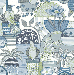 Fika Blue Blissful Birds & Blooms Wallpaper by A-Street Prints
