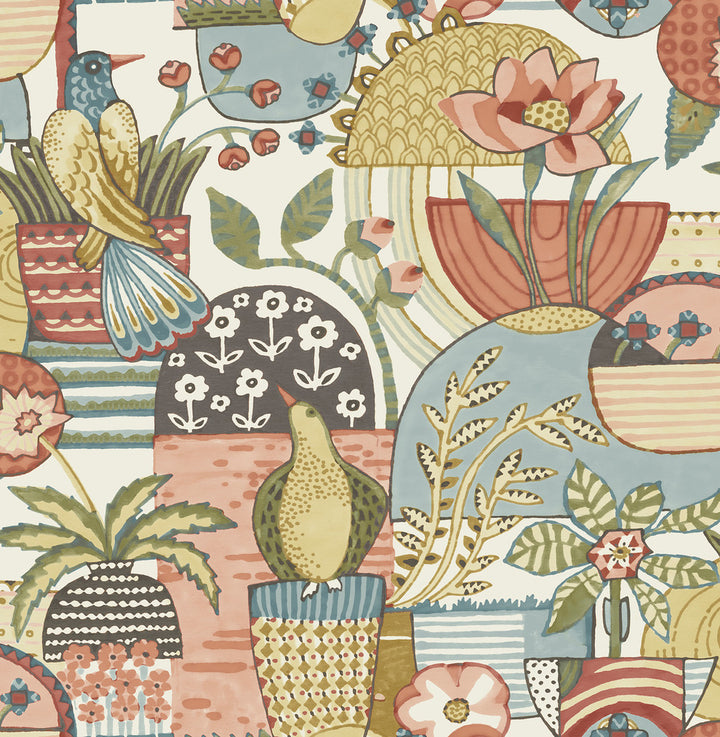 Fika Mustard Blissful Birds & Blooms Wallpaper by A-Street Prints Hannah Covers about 56.4 square feet 20.5-in by 33-ft long roll Unpasted 20.9 - Fabric Carolina -