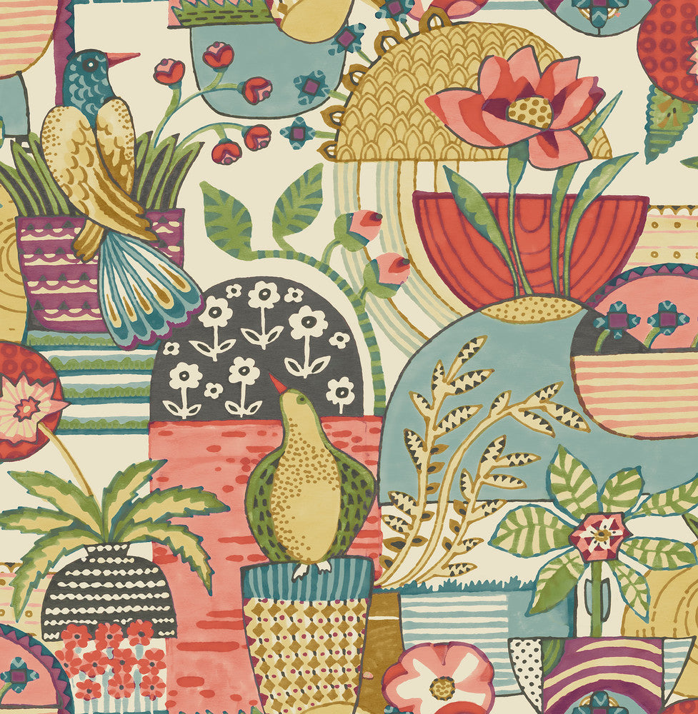 Fika Plum Blissful Birds & Blooms Wallpaper by A-Street Prints Hannah Covers about 56.4 square feet 20.5-in by 33-ft long roll Unpasted 20.9 - Fabric Carolina -