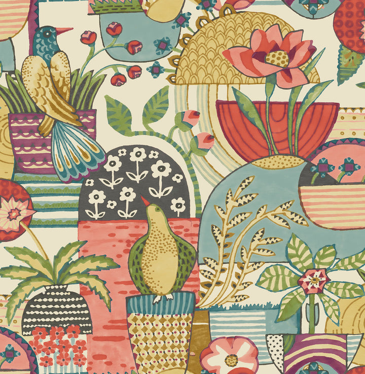 Fika Plum Blissful Birds & Blooms Wallpaper by A-Street Prints Hannah Covers about 56.4 square feet 20.5-in by 33-ft long roll Unpasted 20.9 - Fabric Carolina -