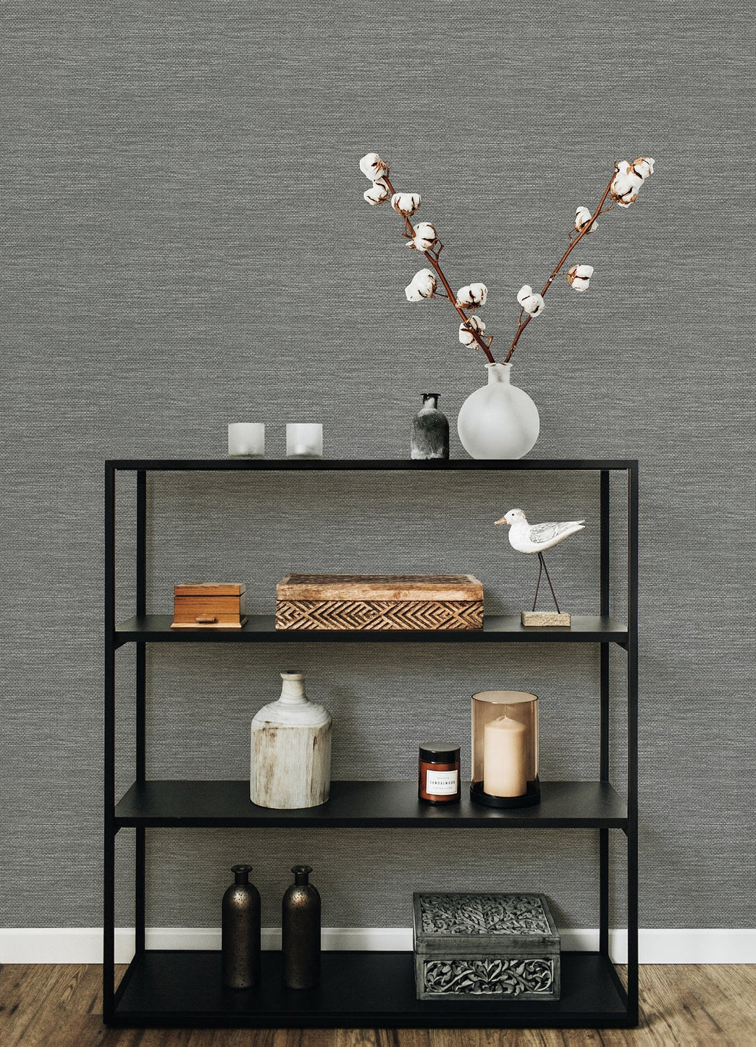 Malin Grey Faux Grasscloth Wallpaper by A-Street Prints Designer