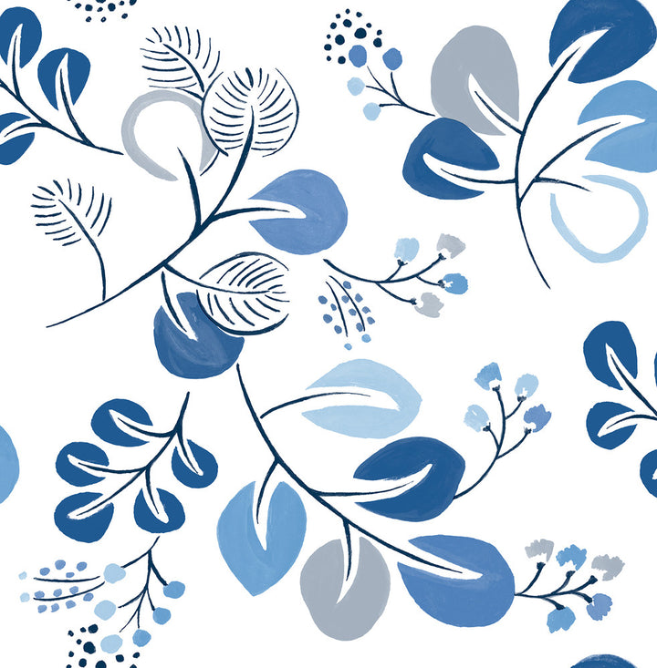 Jonah Blue Leaf Trail Wallpaper by A-Street Prints Hannah Covers about 56.4 square feet 20.5-in by 33-ft long roll Unpasted 20.9 - Fabric Carolina -