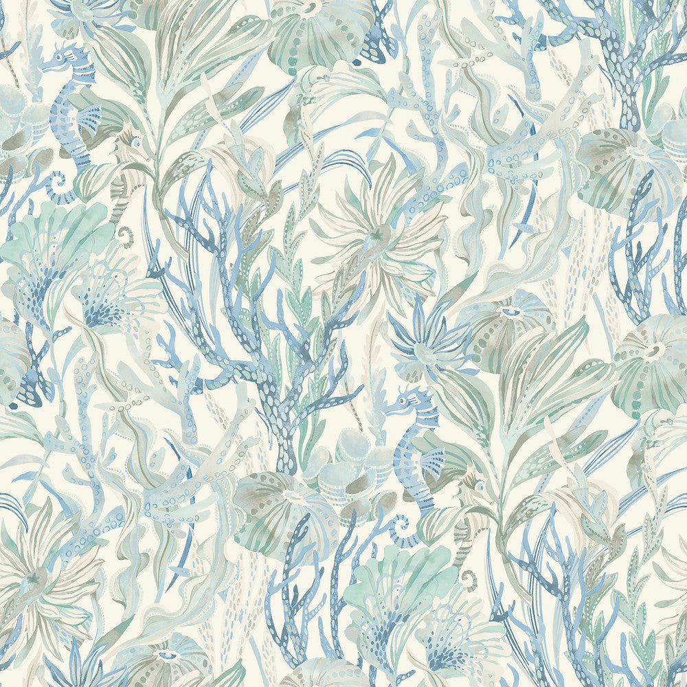 Kelp Garden Light Blue Tropical Reef Wallpaper by Chesapeake Blue Heron Covers about 56.4 square feet 20.5-in by 33-ft long roll Prepasted 20.5 - Fabric Carolina -