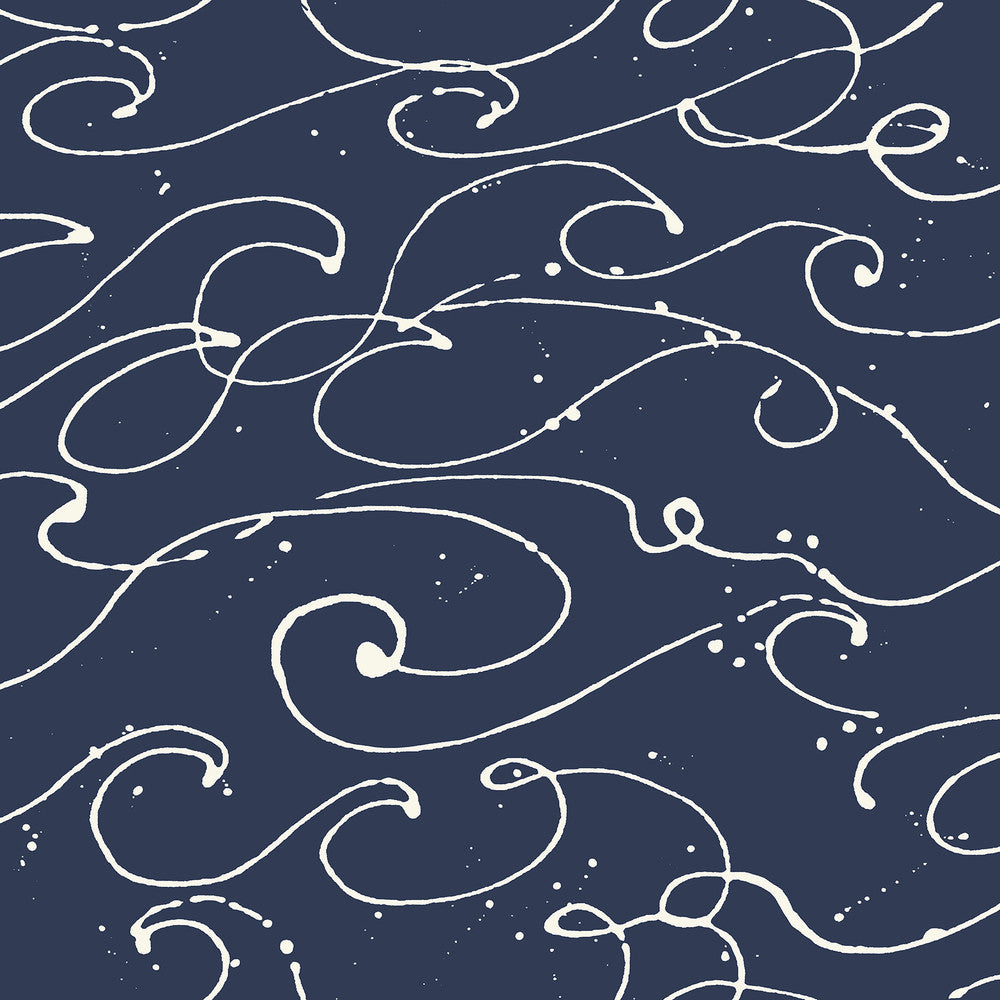 Kuroshio Navy Ocean Wave Wallpaper by Chesapeake Blue Heron Covers about 56.4 square feet 20.5-in by 33-ft long roll Prepasted 20.5 - Fabric Carolina -