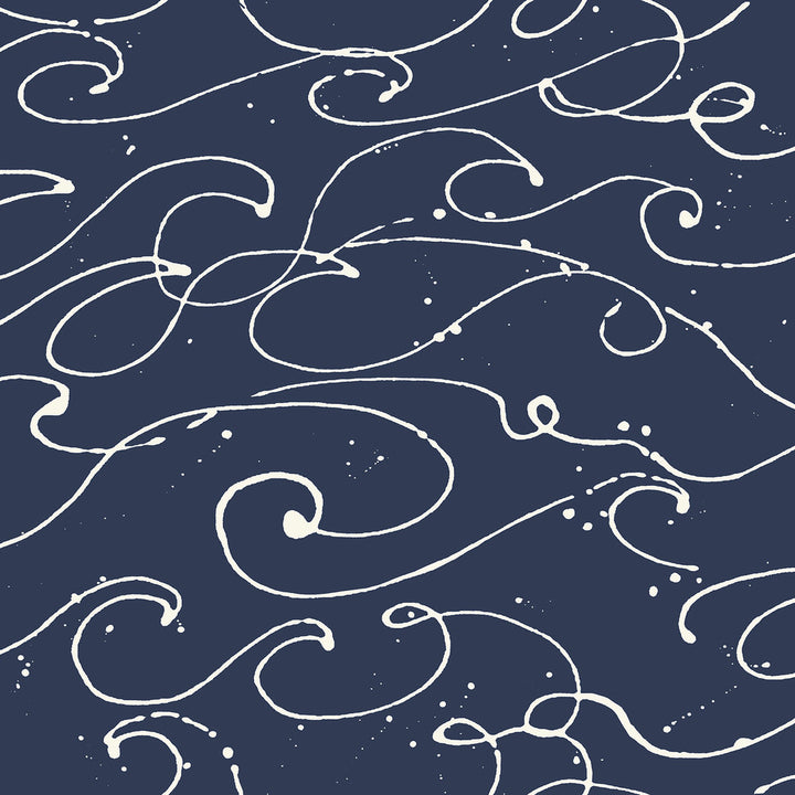 Kuroshio Navy Ocean Wave Wallpaper by Chesapeake Blue Heron Covers about 56.4 square feet 20.5-in by 33-ft long roll Prepasted 20.5 - Fabric Carolina -