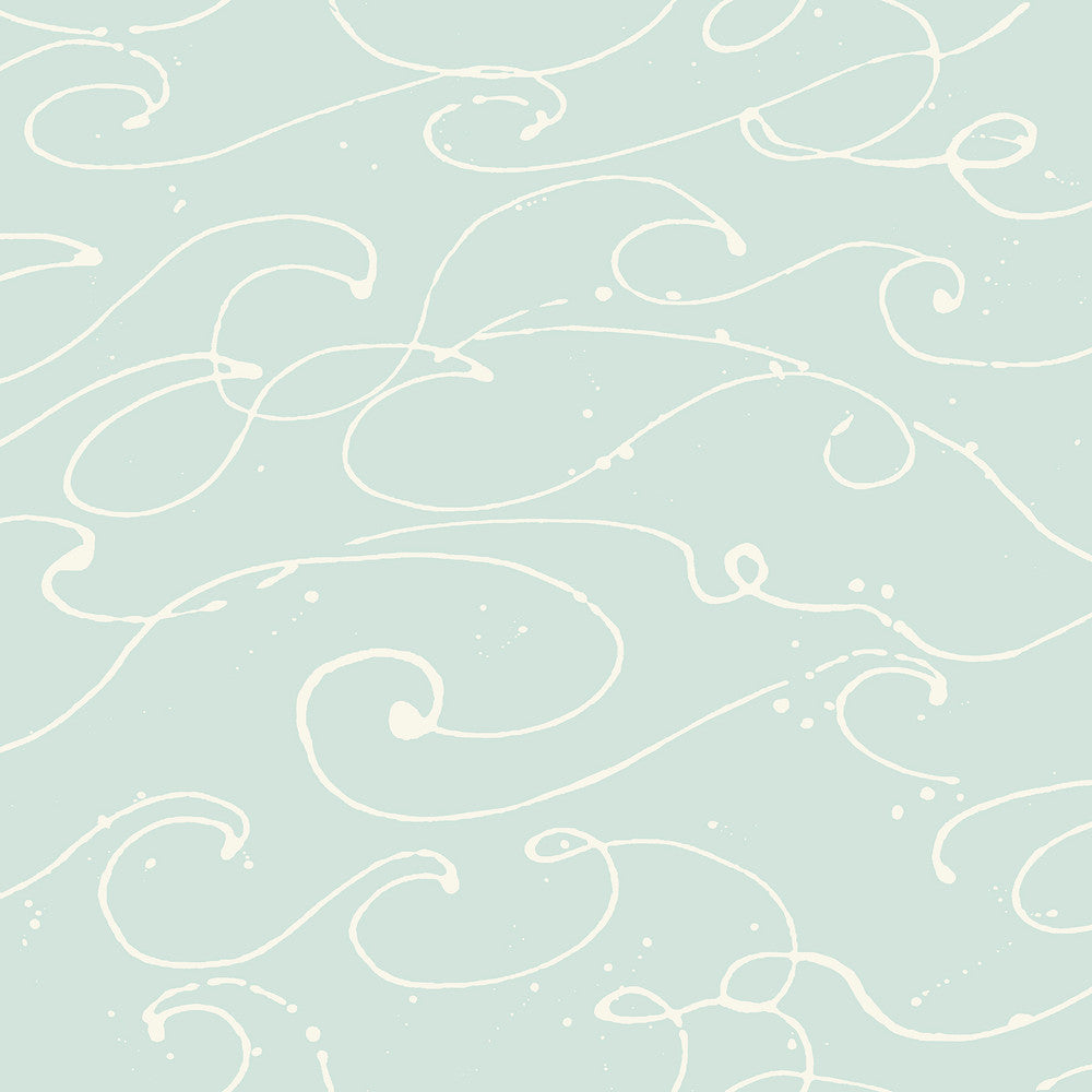 Kuroshio Aqua Ocean Wave Wallpaper by Chesapeake Blue Heron Covers about 56.4 square feet 20.5-in by 33-ft long roll Prepasted 20.5 - Fabric Carolina -