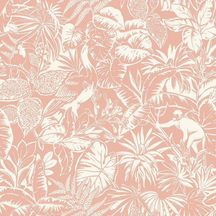 Corcovado Coral Jungle Jamboree Wallpaper by Chesapeake Blue Heron Covers about 56.4 square feet 20.5-in by 33-ft long roll Prepasted 20.5 - Fabric Carolina -