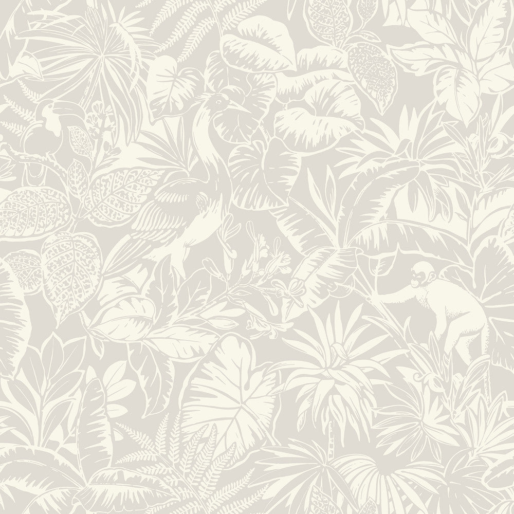 Corcovado Grey Jungle Jamboree Wallpaper by Chesapeake Blue Heron Covers about 56.4 square feet 20.5-in by 33-ft long roll Prepasted 20.5 - Fabric Carolina -