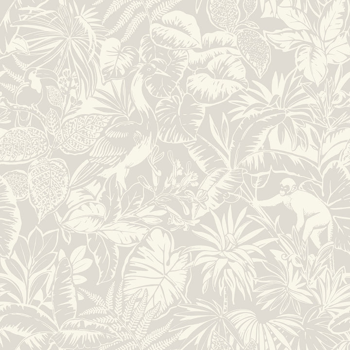 Corcovado Grey Jungle Jamboree Wallpaper by Chesapeake Blue Heron Covers about 56.4 square feet 20.5-in by 33-ft long roll Prepasted 20.5 - Fabric Carolina -