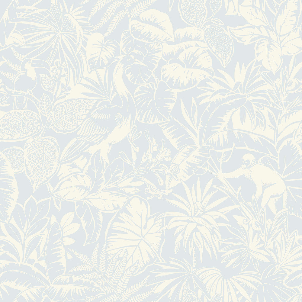 Corcovado Light Blue Jungle Jamboree Wallpaper by Chesapeake Blue Heron Covers about 56.4 square feet 20.5-in by 33-ft long roll Prepasted 20.5 - Fabric Carolina -